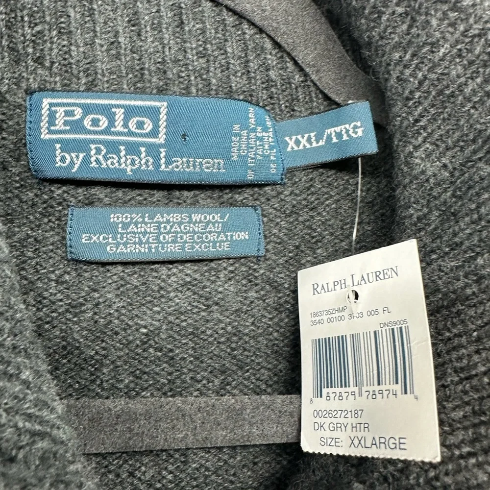 POLO RALPH LAUREN 100% Lambswool 1/4 Zip Sweater Gray Mens Size XXL New With Tag